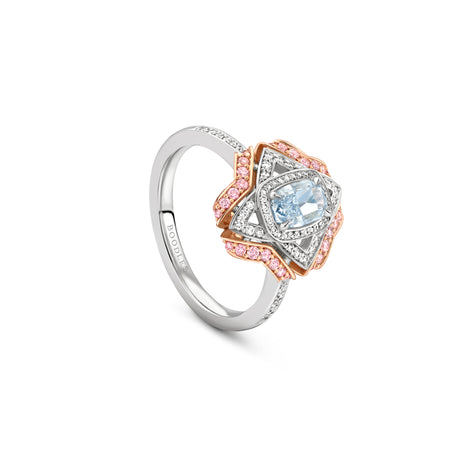 Quatrefoil Cushion Blue Diamond Ring