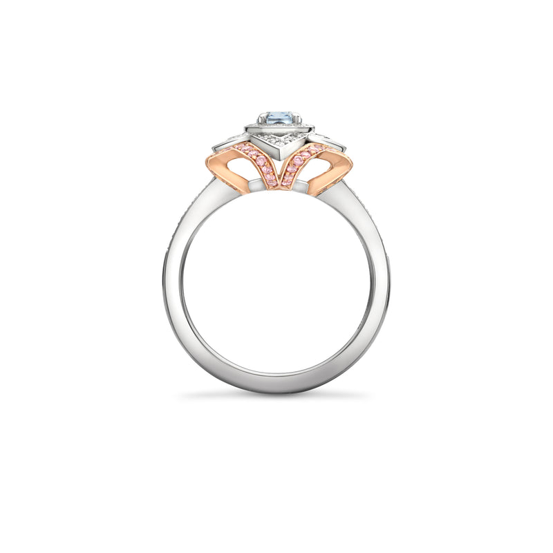 Quatrefoil Cushion Blue Diamond Ring