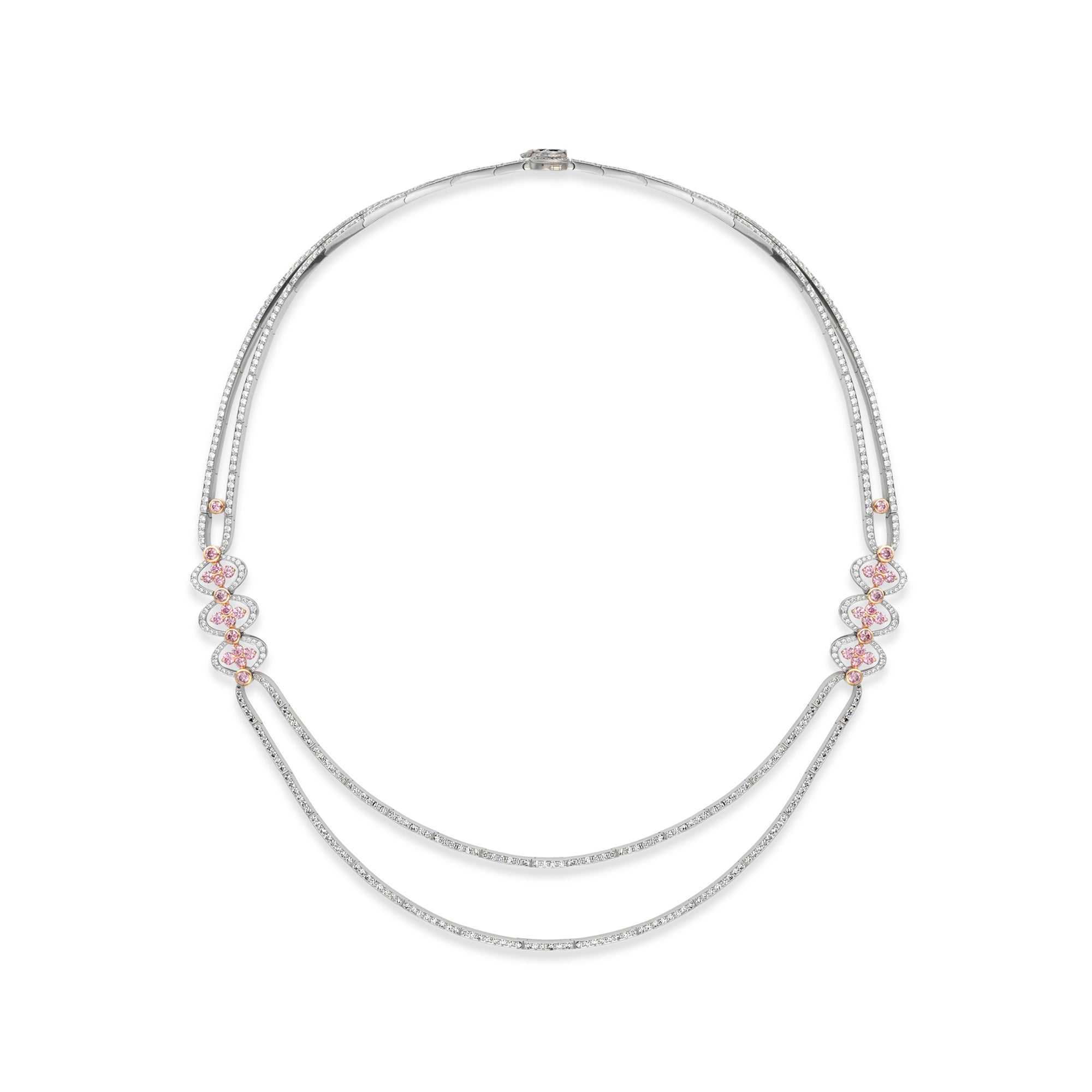 Loupe Pink and White Brilliant Diamond Platinum Necklace