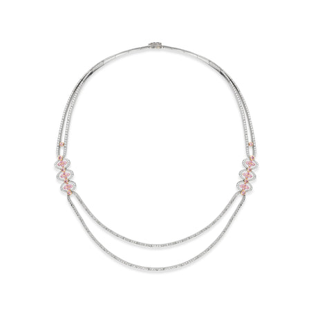Loupe Pink and White Brilliant Diamond Platinum Necklace