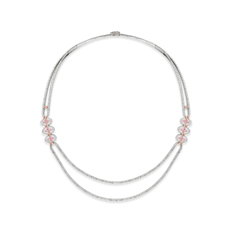 Loupe Pink and White Brilliant Diamond Platinum Necklace