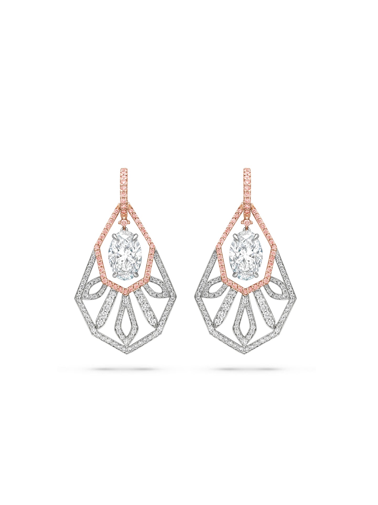 Peace of Mined Platinum and Rose Gold Diamond Drop Earrings