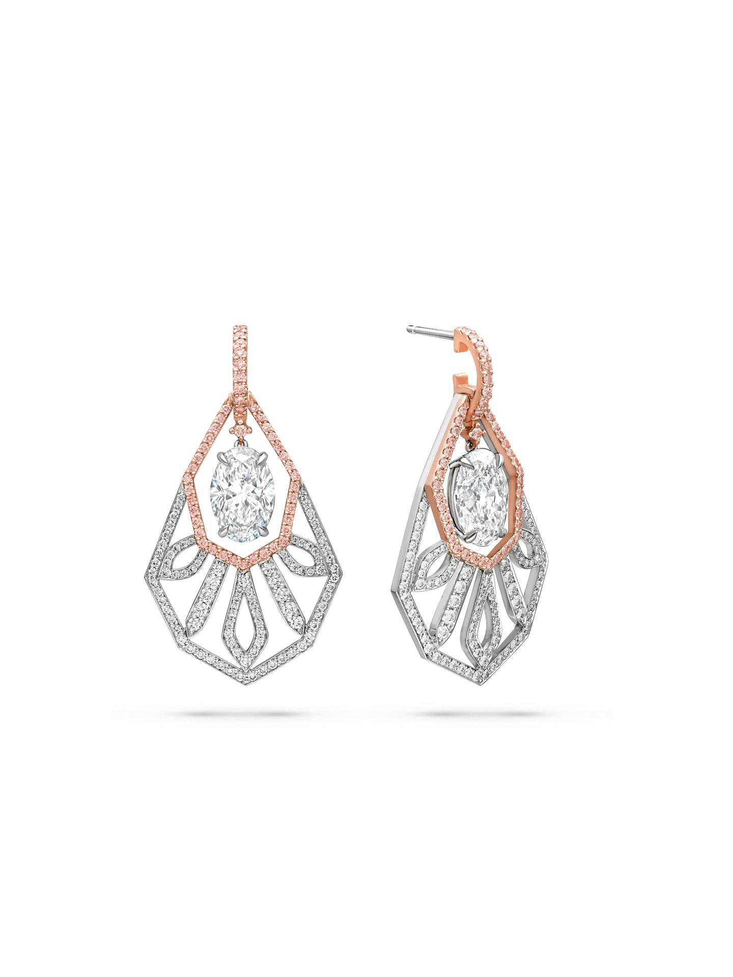 Peace of Mined Platinum and Rose Gold Diamond Drop Earrings