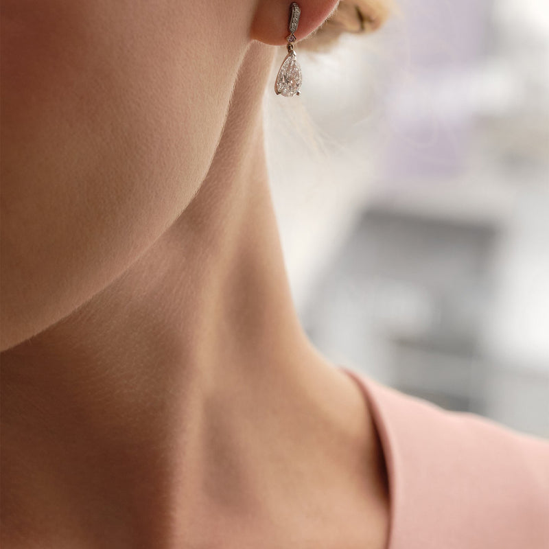 Classic Pear Diamond and Pink Diamond Drop Earrings
