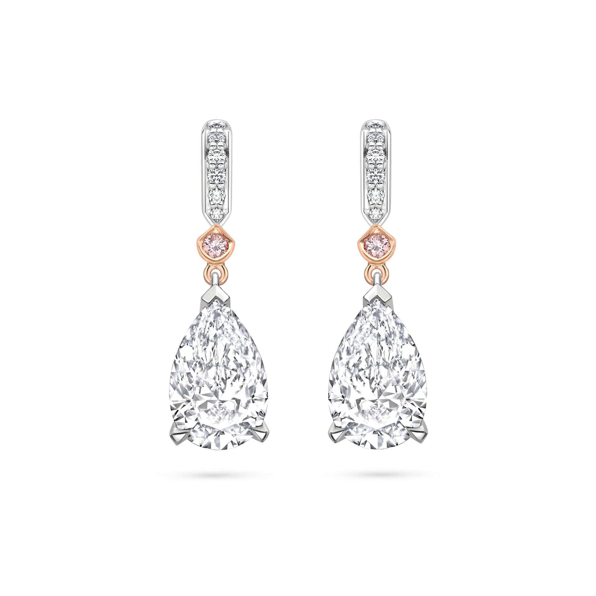 Classic Pear Diamond and Pink Diamond Drop Earrings