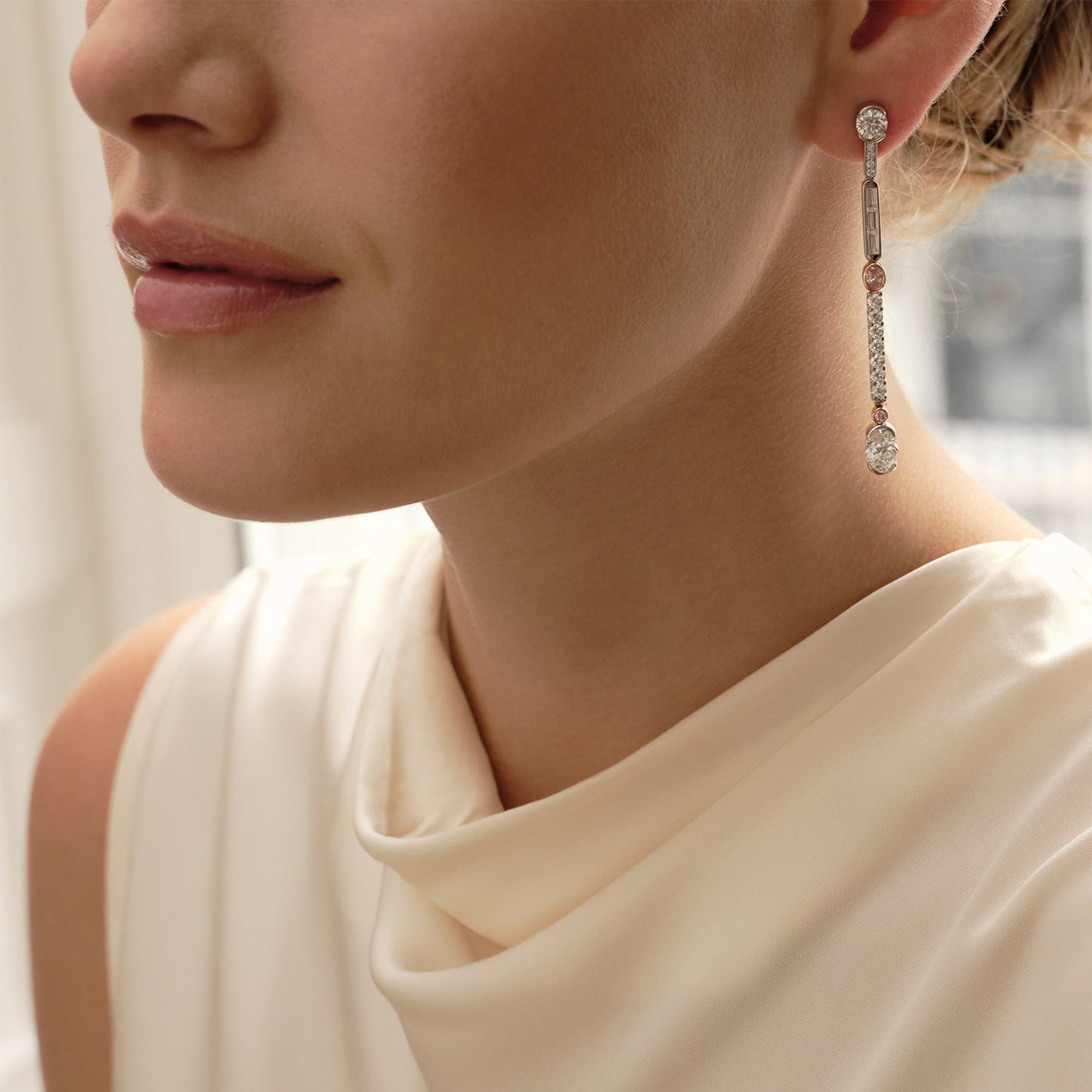 Play of Light Platinum Pink Diamond Earrings