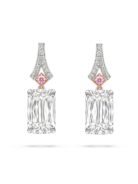 Ashoka White and Pink Diamond Platinum Drop Earrings