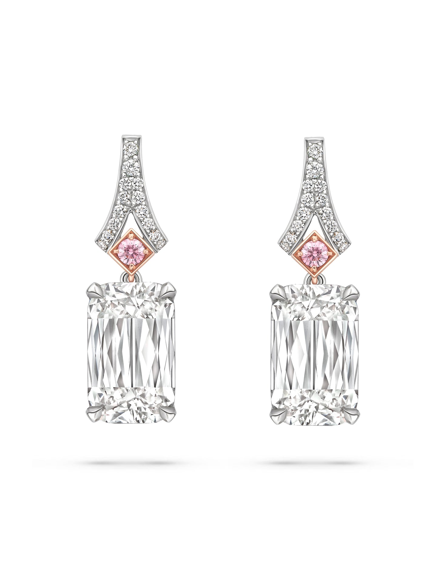 Ashoka White and Pink Diamond Platinum Drop Earrings