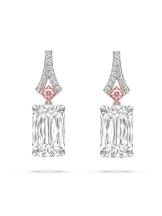 Ashoka White and Pink Diamond Platinum Drop Earrings