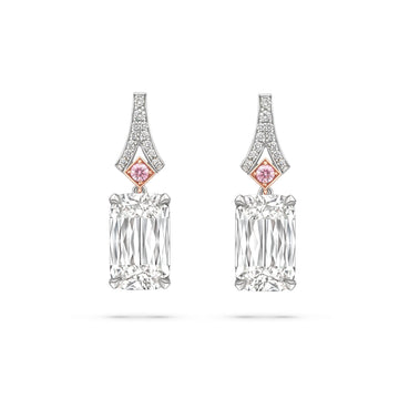 Ashoka White and Pink Diamond Platinum Drop Earrings