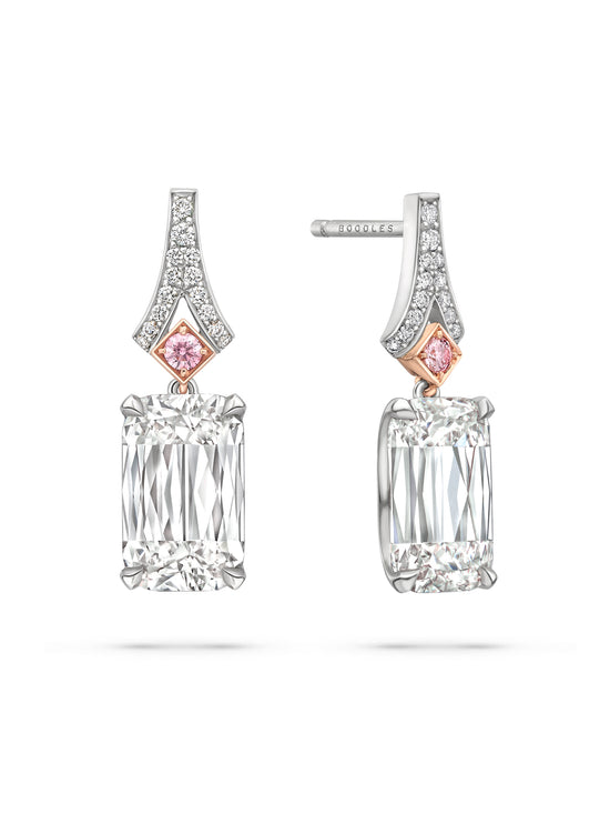 Ashoka White and Pink Diamond Platinum Drop Earrings