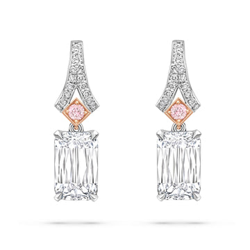 Ashoka White and Pink Diamond Platinum Drop Earrings