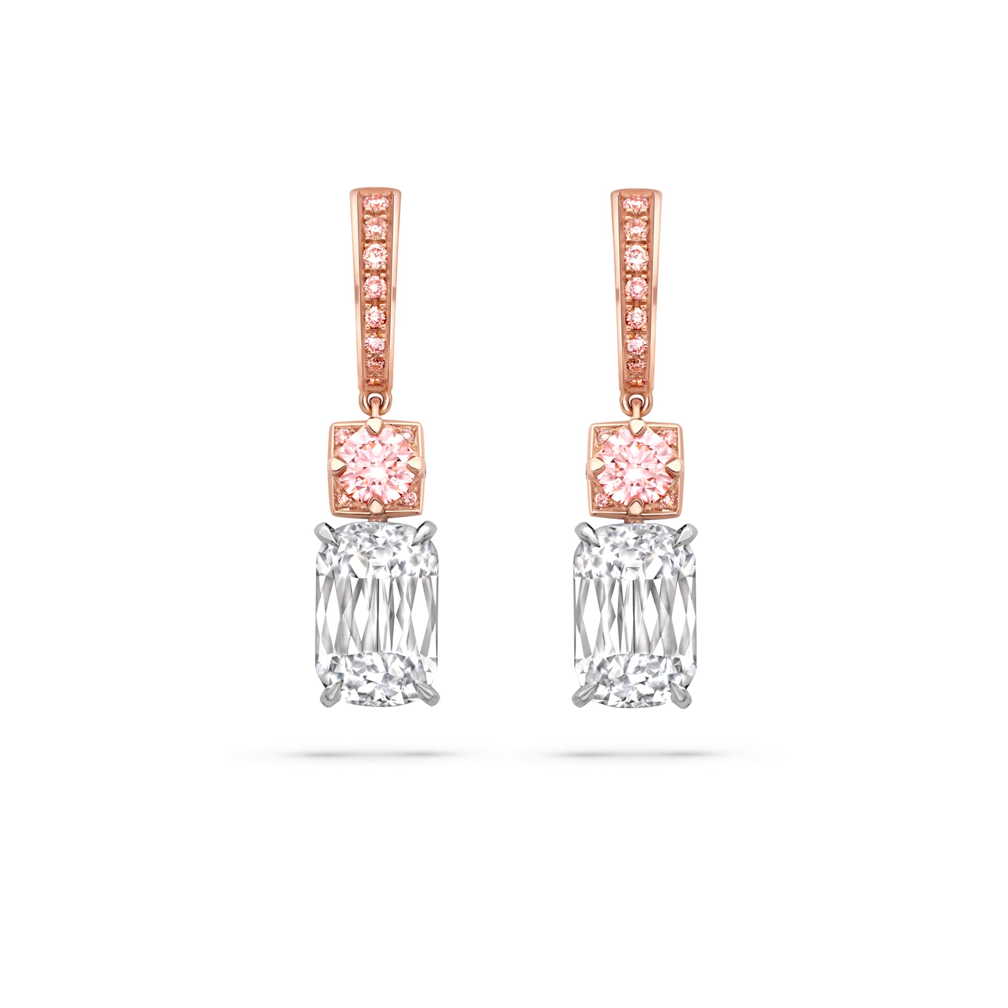 Ashoka and Brilliant Pink Diamond Rose Gold Drop Earrings