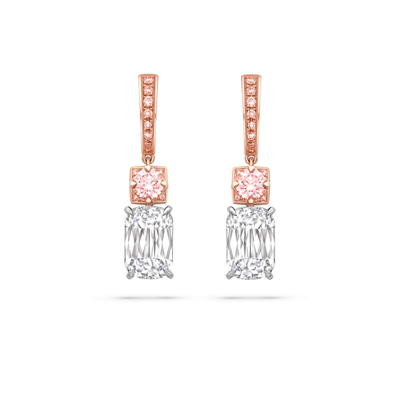 Ashoka and Brilliant Pink Diamond Rose Gold Drop Earrings