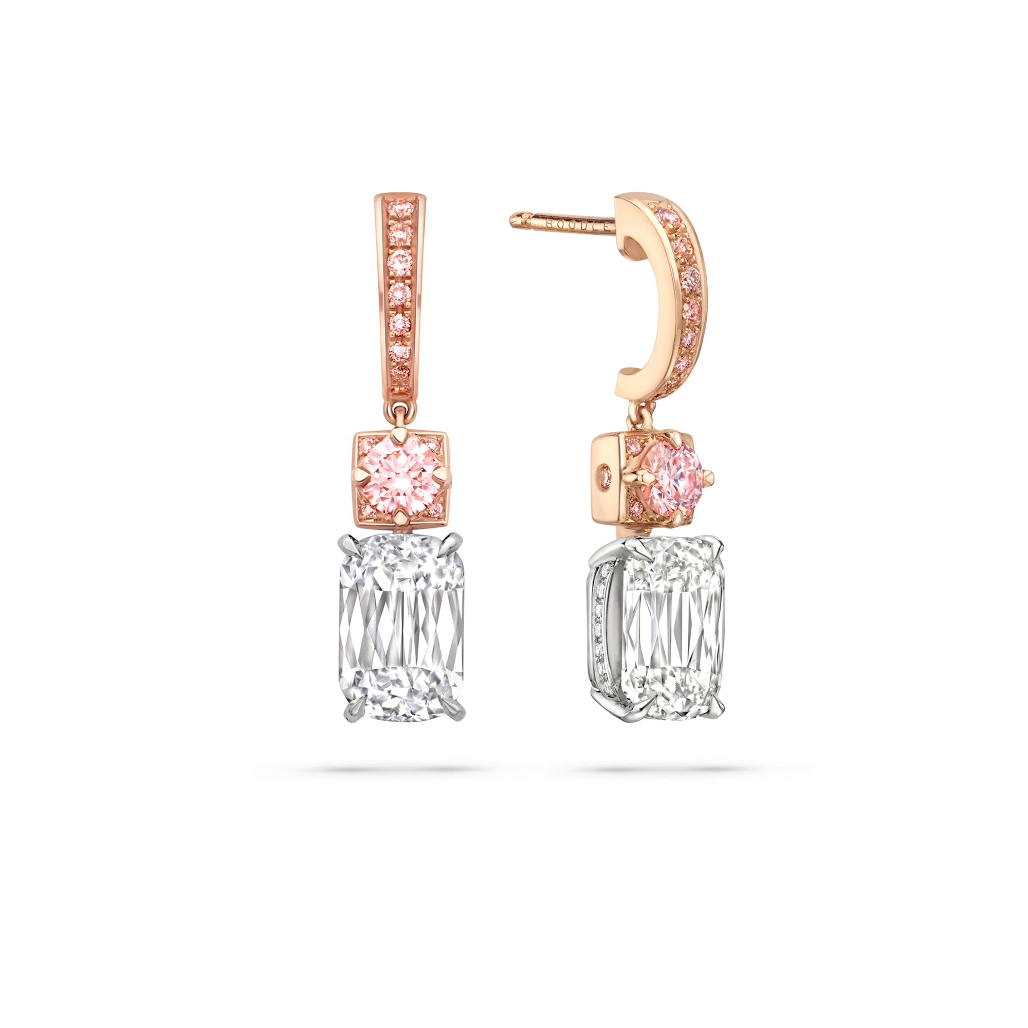 Ashoka and Brilliant Pink Diamond Rose Gold Drop Earrings