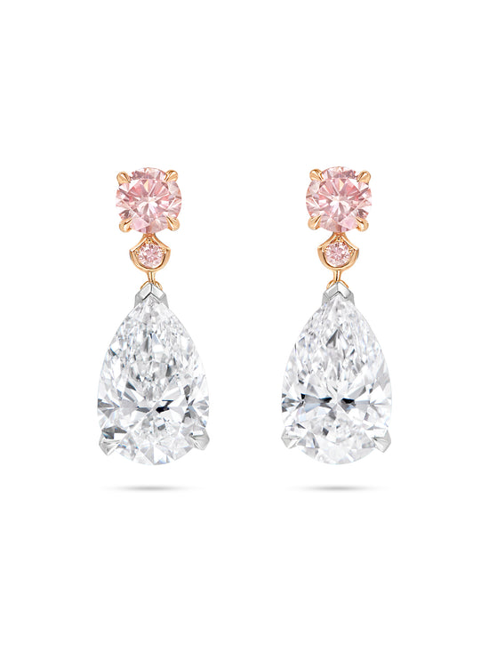 Classic Brilliant Pink Diamond and Pear Diamond Drop Earrings