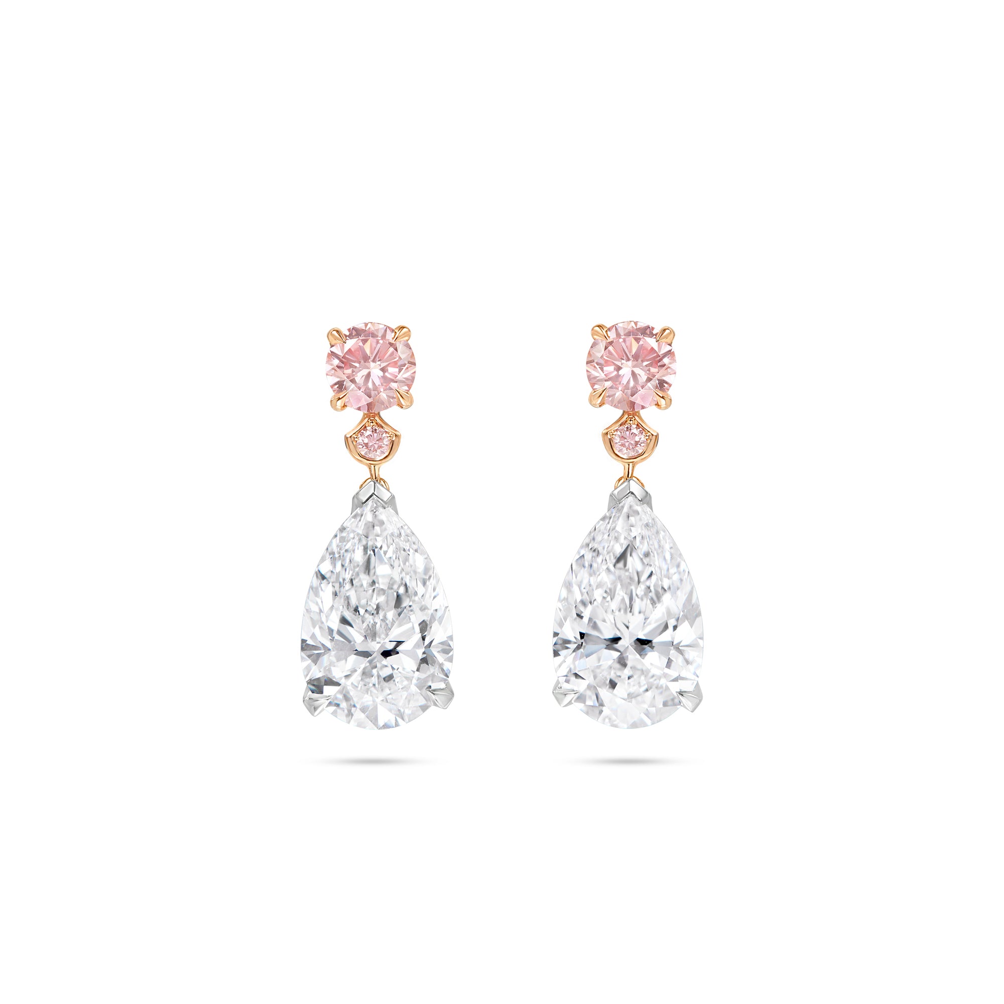 Classic Brilliant Pink Diamond and Pear Diamond Drop Earrings