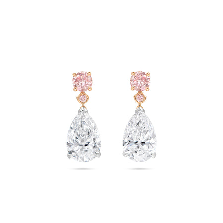 Classic Brilliant Pink Diamond and Pear Diamond Drop Earrings
