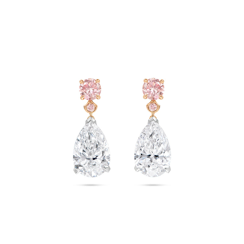 Classic Brilliant Pink Diamond and Pear Diamond Drop Earrings