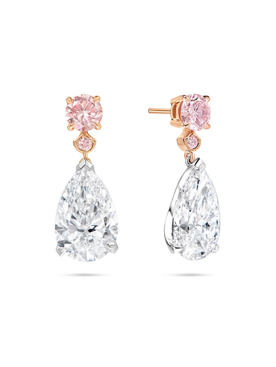 Classic Brilliant Pink Diamond and Pear Diamond Drop Earrings