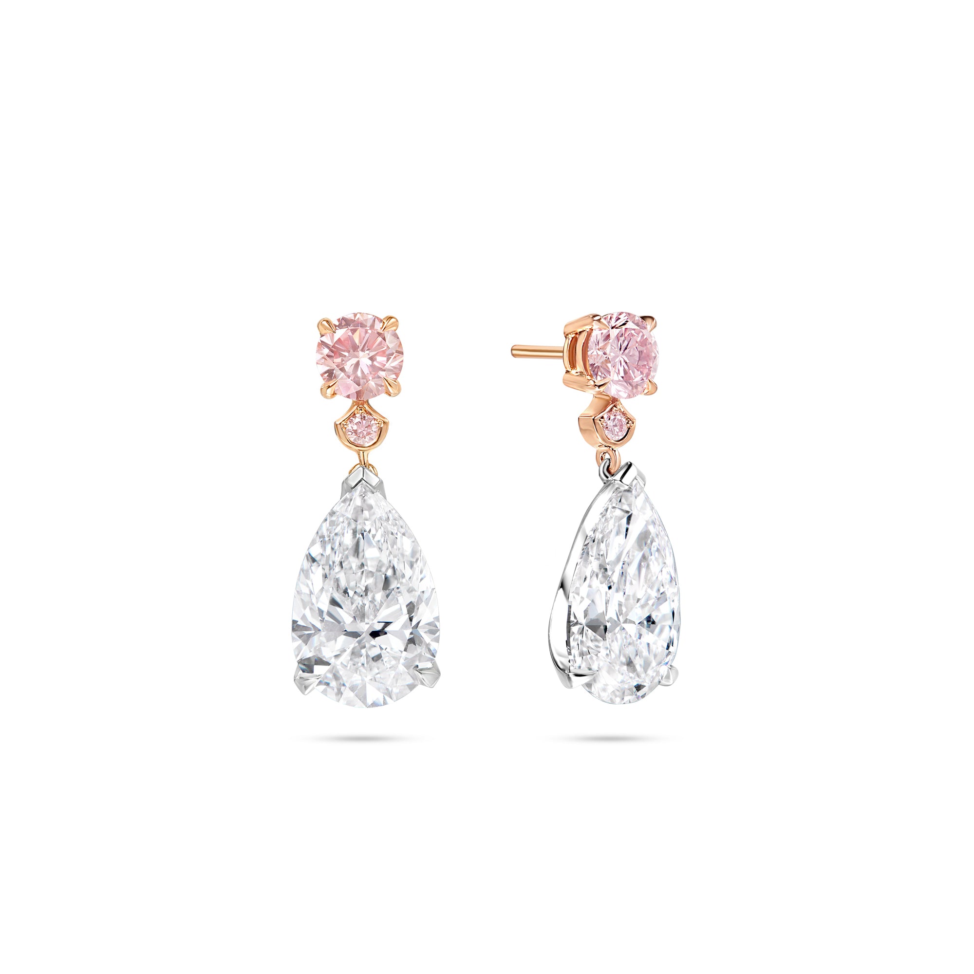 Classic Brilliant Pink Diamond and Pear Diamond Drop Earrings