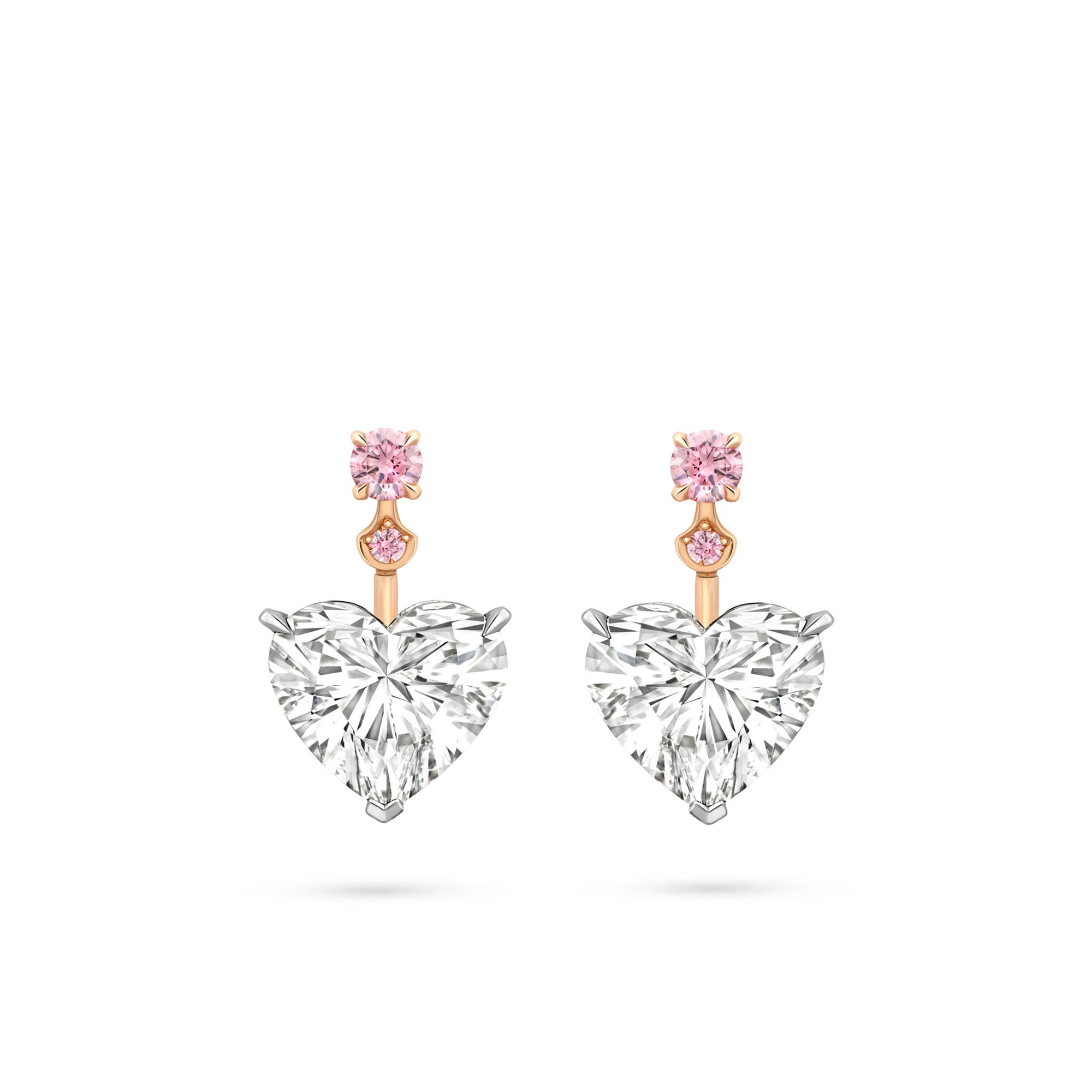 Heart White and Pink Diamond Drop Earrings