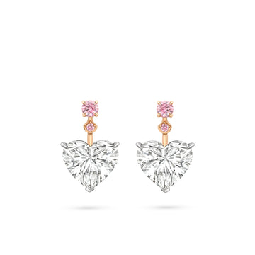 Heart White and Pink Diamond Drop Earrings