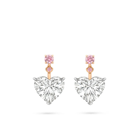 Heart White and Pink Diamond Drop Earrings