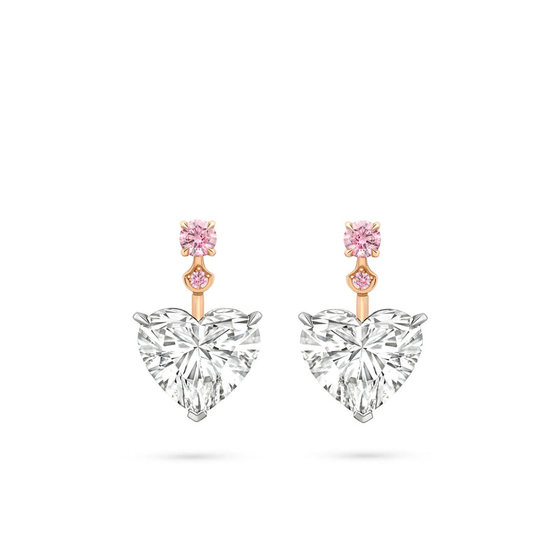 Heart White and Pink Diamond Drop Earrings