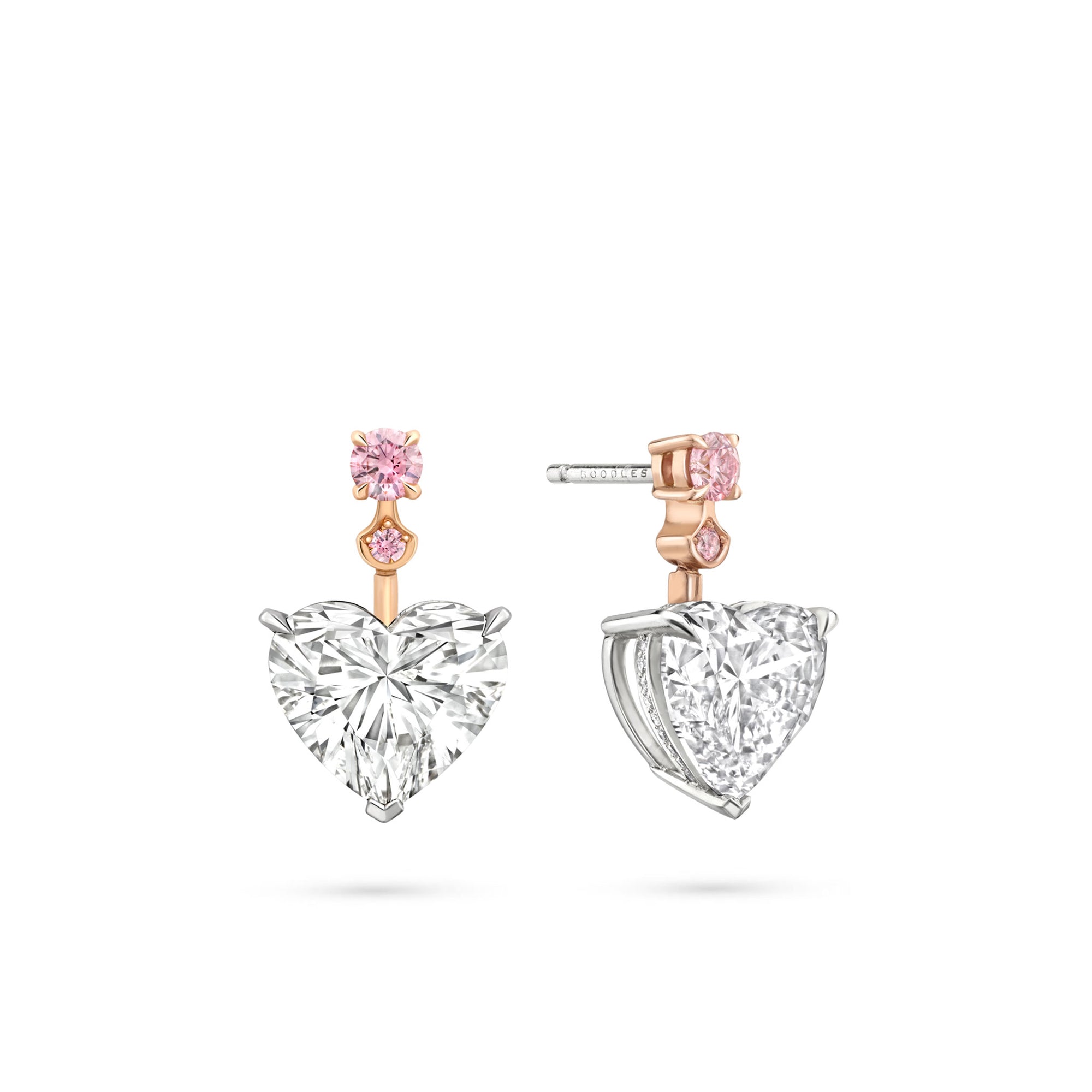 Heart White and Pink Diamond Drop Earrings