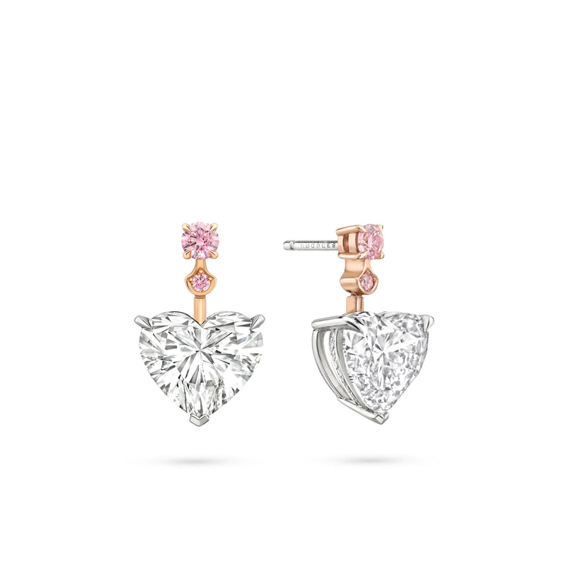 Heart White and Pink Diamond Drop Earrings