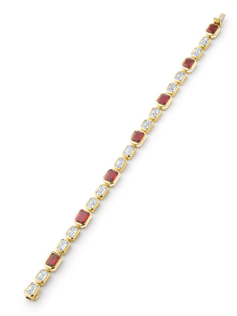 Florentine Ruby and Ashoka Diamond Yellow Gold Bracelet