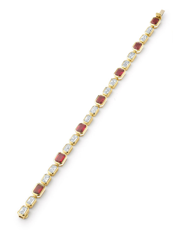 Florentine Ruby and Ashoka Diamond Yellow Gold Bracelet