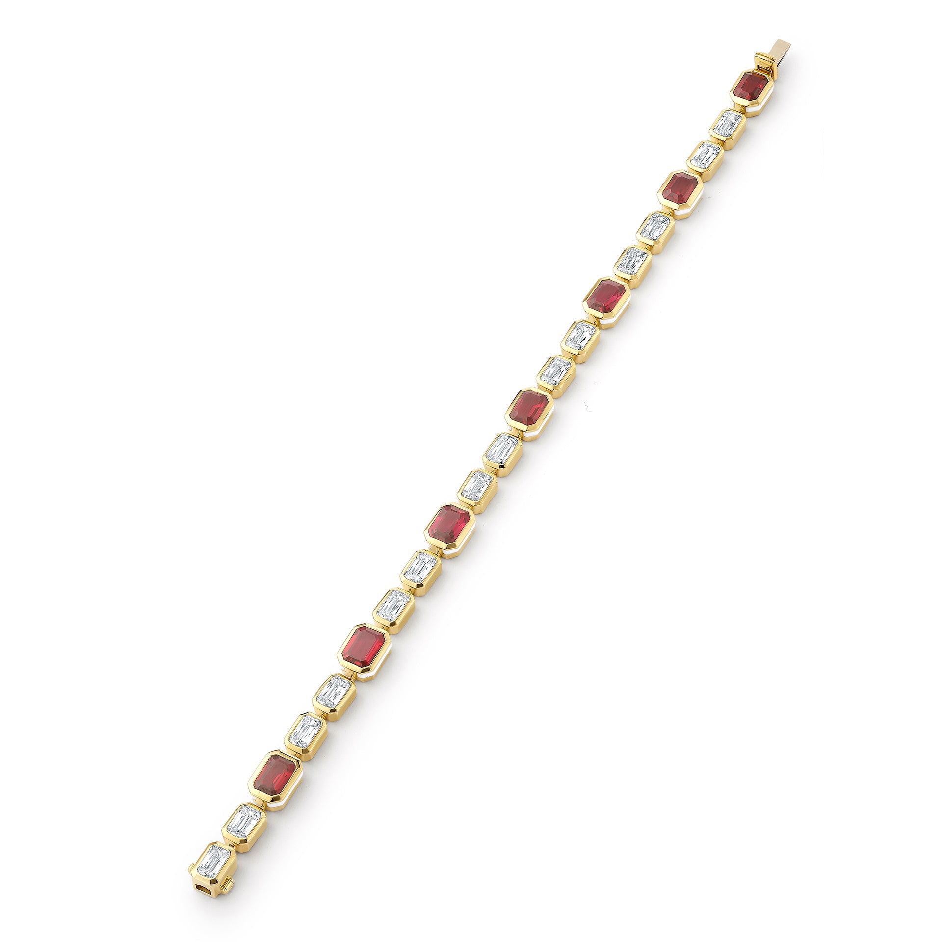Florentine Ruby and Ashoka Diamond Yellow Gold Bracelet