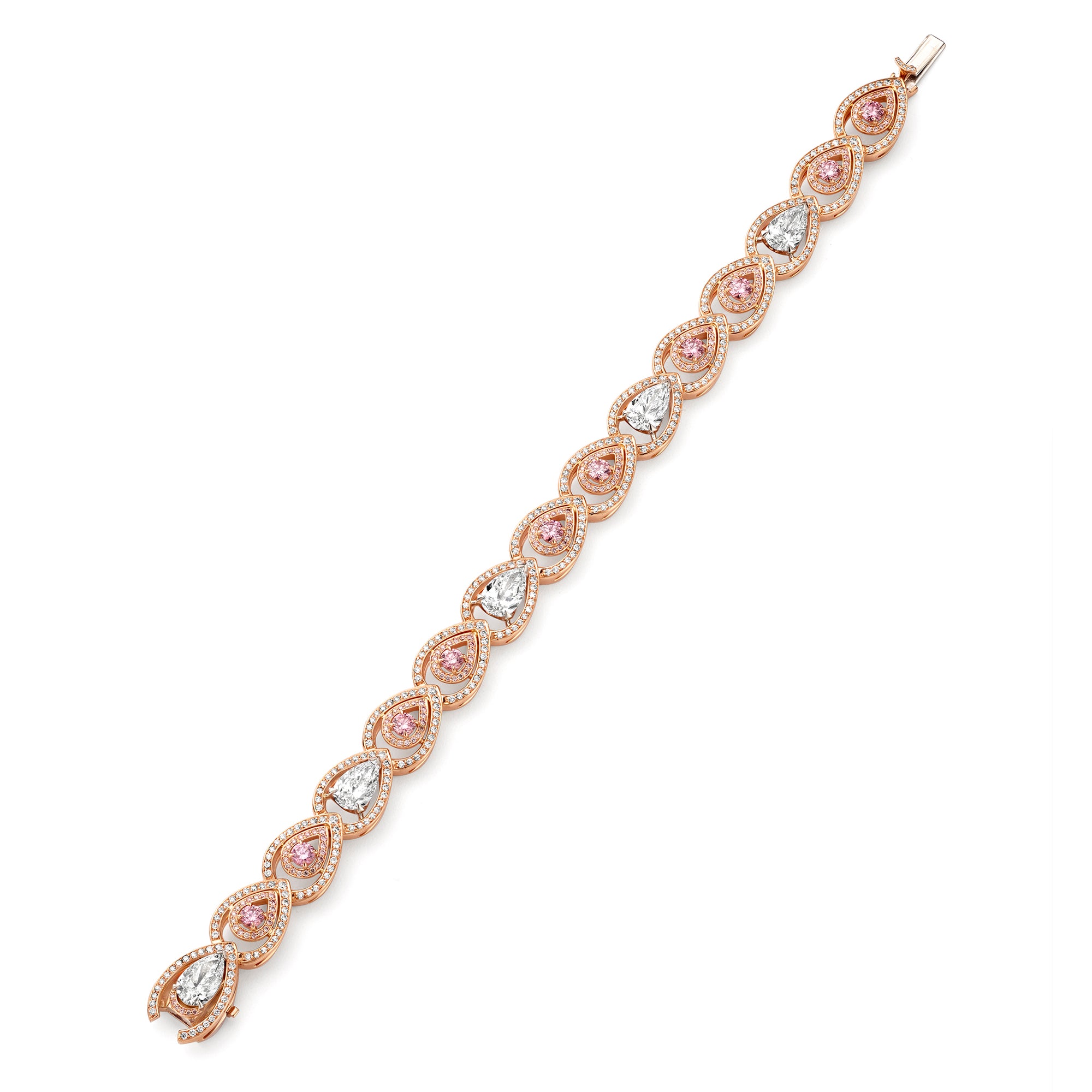 Pink and White Pear Diamond Platinum and Rose Gold Bracelet