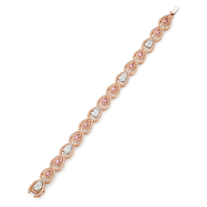 Pink and White Pear Diamond Platinum and Rose Gold Bracelet