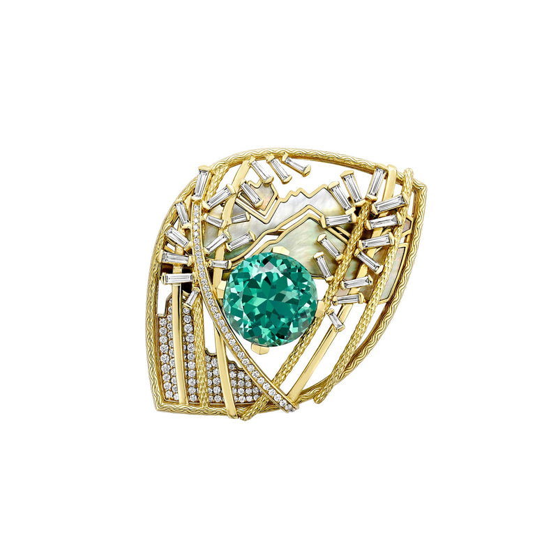 A Family Journey St. Moritz Tourmaline Yellow Gold Brooch
