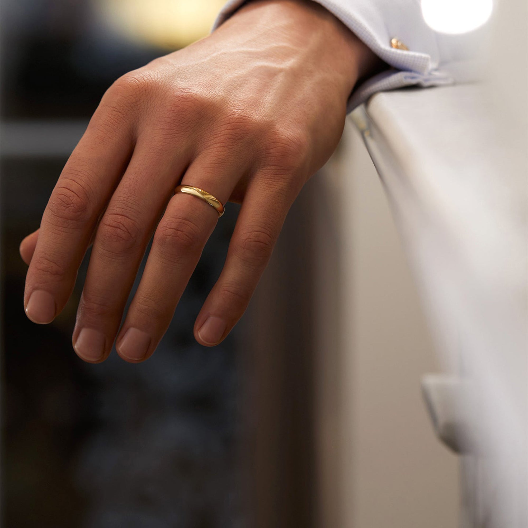 Classic Men's Court Shaped Yellow Gold Band