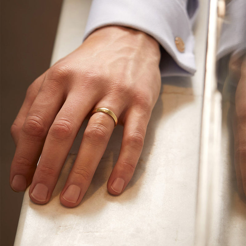Classic Men's Court Shaped Yellow Gold Band