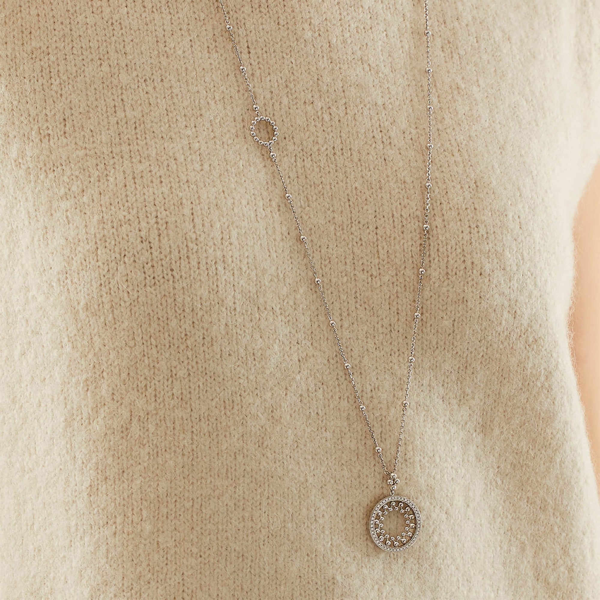 Circus Long White Gold Bead Necklace