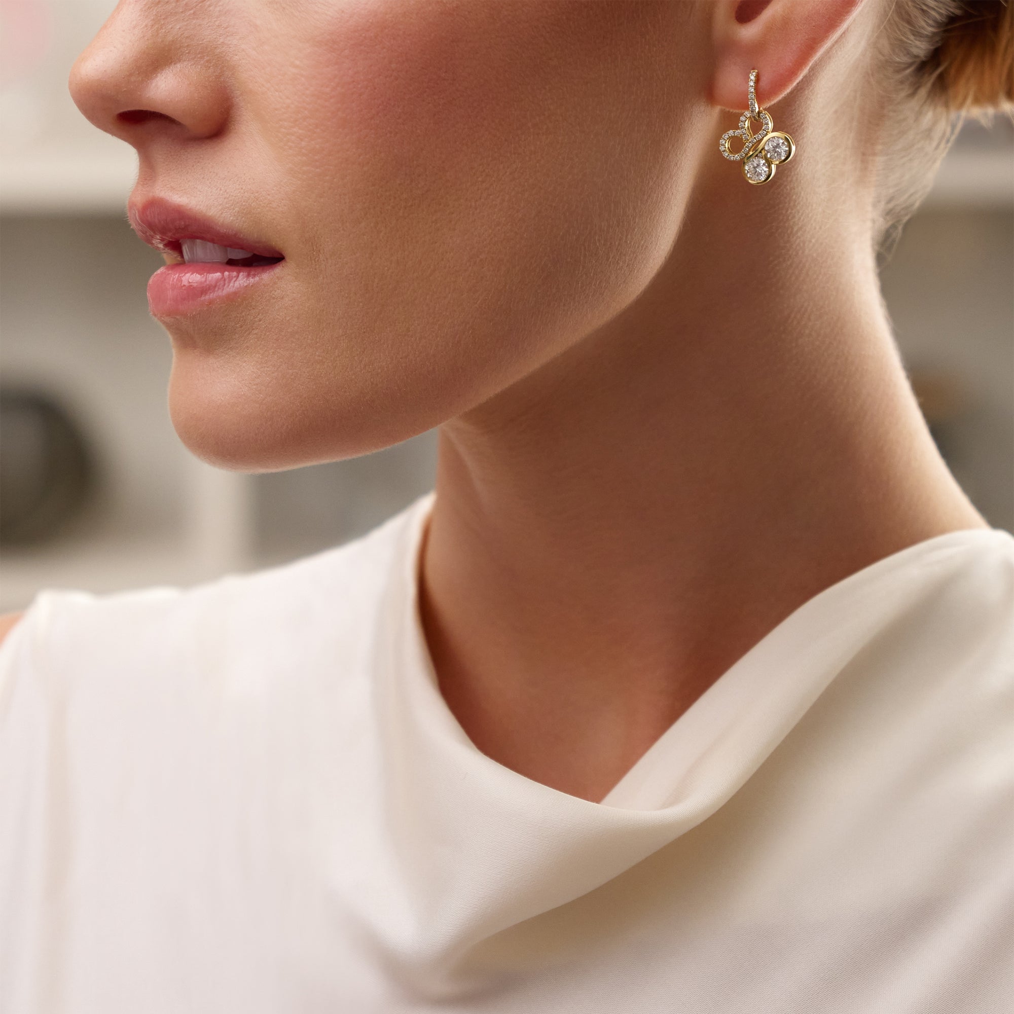 Be Boodles Large Yellow Gold Diamond Drop Earrings