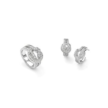 Knot White Gold Earrings and Ring Set