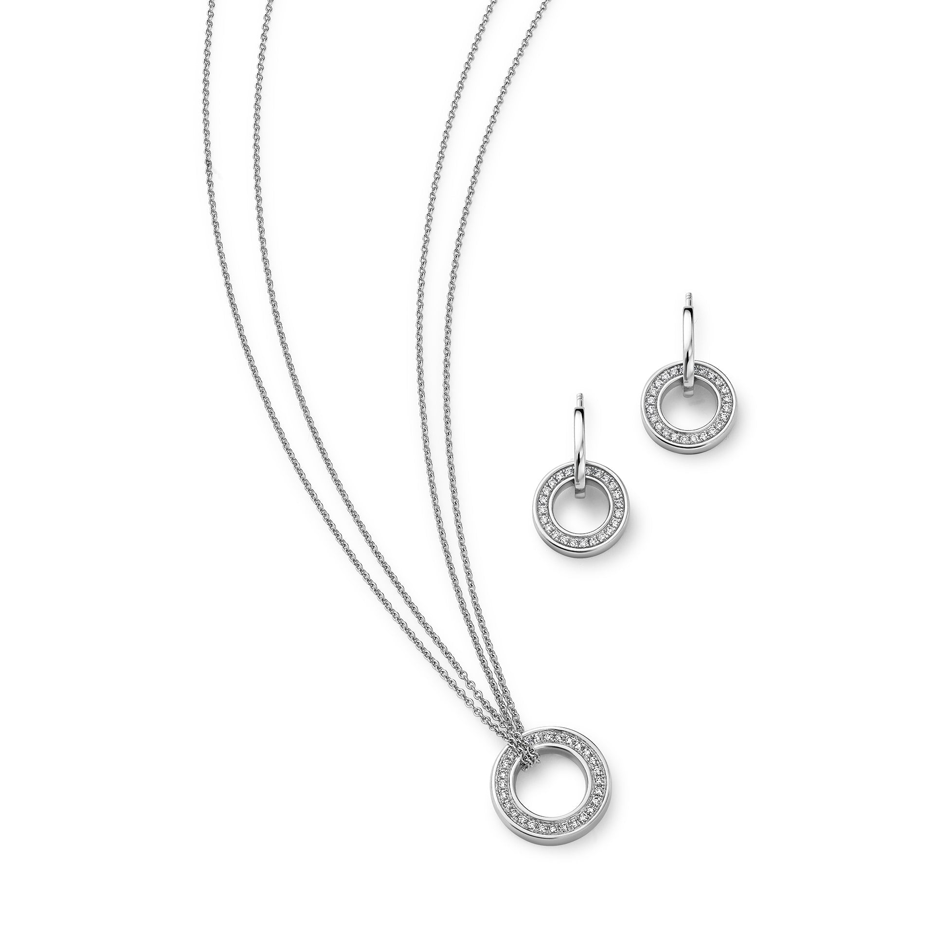 Roulette White Gold Pendant and Earrings Set