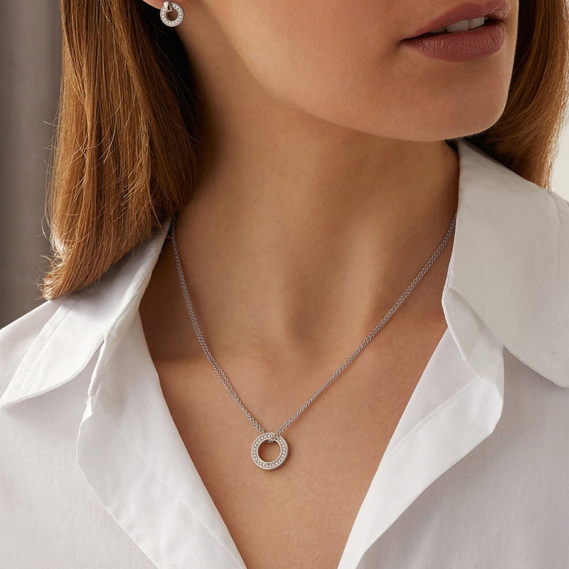Roulette White Gold Pendant and Flip Earrings Set