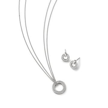 Roulette White Gold Pendant and Flip Earrings Set