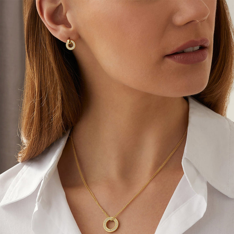 Roulette Yellow Gold Pendant and Flip Earrings Set