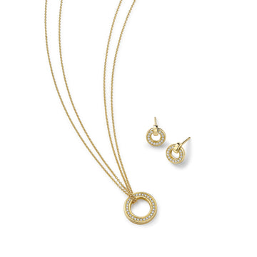 Roulette Yellow Gold Pendant and Flip Earrings Set