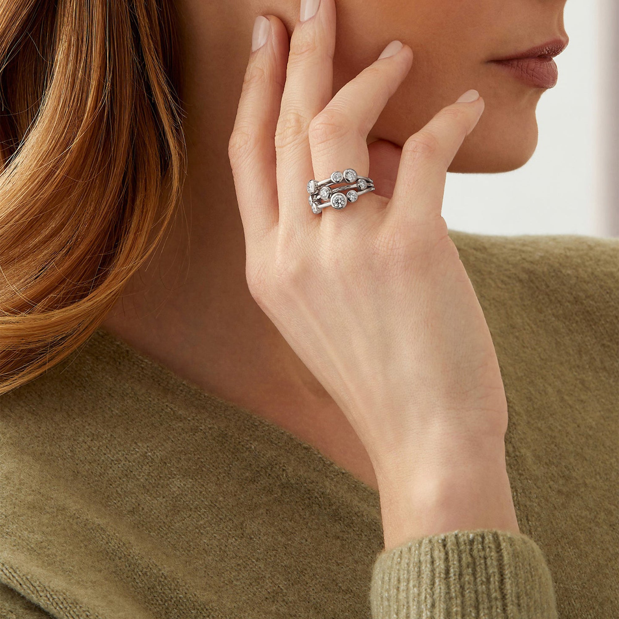 Raindance Platinum Cluster Ring and Earrings Set