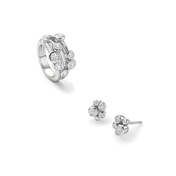 Raindance Platinum Cluster Ring and Earrings Set