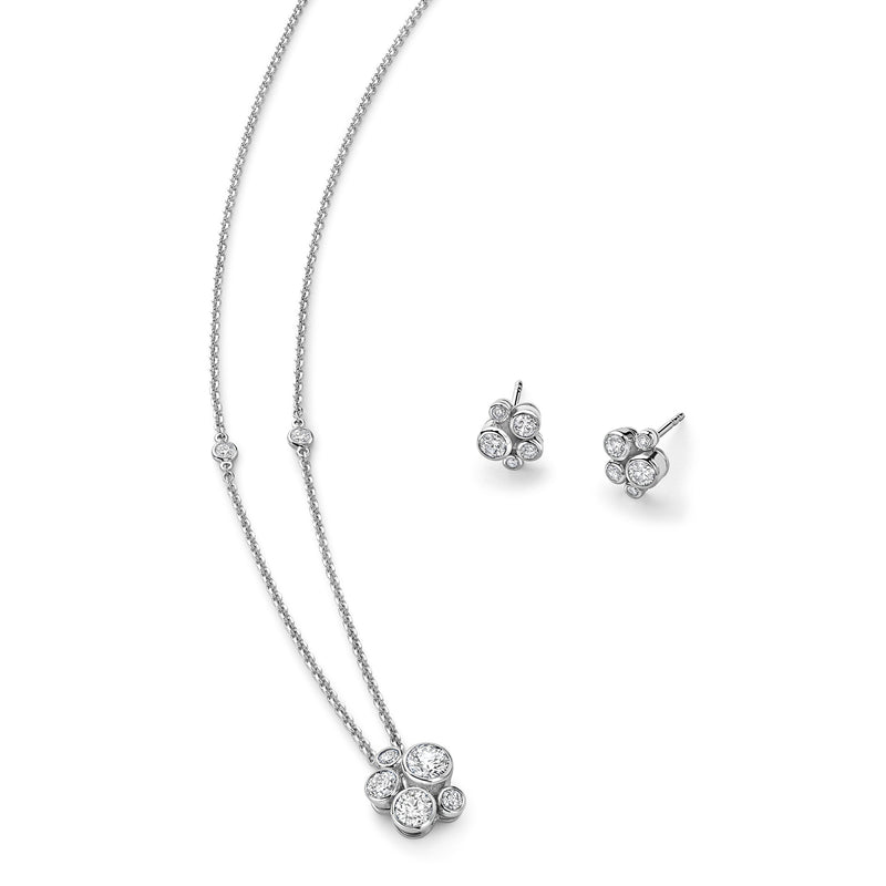 Raindance Platinum Cluster Pendant and Earrings Set